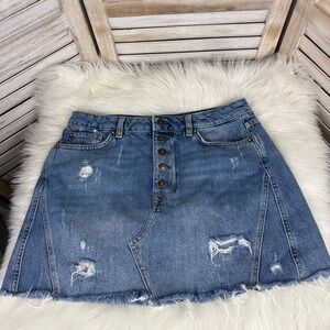 We The Free Distressed Button Front Denim Mini Skirt Size 31